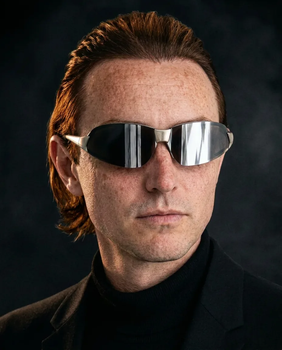 Ritratto in studio di IL PIBE con occhiali specchiati